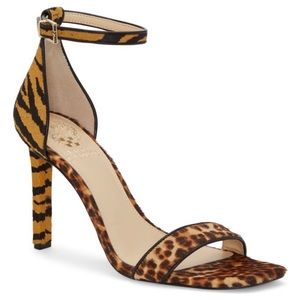 VINCE CAMUTO cow hair animal print open toe ankle strap heels women Size 8